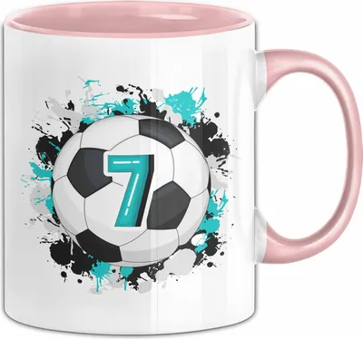Produktbild von 7. Geburtstag Geschenk Tasse Becher Jungs Fußball Geburtstagsgeschenk  (Rosa)