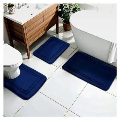 Produktbild von Badezimmerteppich Set, 3-teilig, Weiche rutschfeste Badematte und U-förmiger WC-Vorleger, Badteppiche, Wasserabsorption, maschinenwaschbar
