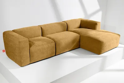 Obrázek produktu pro KONSIMO rohová pohovka vpravo s extrémně měkkým a pohodlným sedákem "BUFFO", medová, tkaná látka, Boho ,297x73x172/96 cm