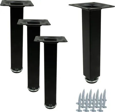 Produktbild von 4x Möbelfuß, gerade, quadratisch, schwarz, aus Metall, verstellbar, 15 cm