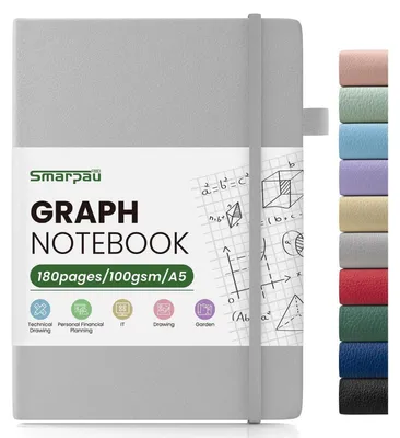 Productafbeelding van A5 notitieboek, geruit, met 180 pagina's, 100gsm papier, hardcover, 14,5 x 21 cm, grijs, geruit, lichtgrijs