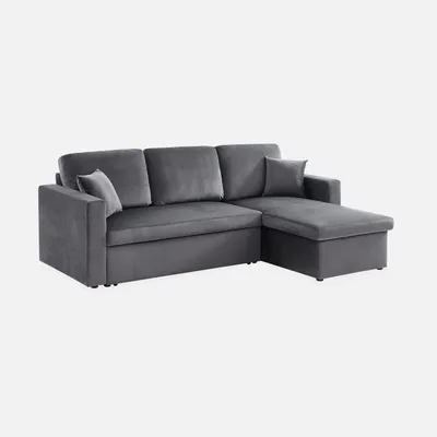 Produktbild von sweeek - 3-Sitzer Ecksofa mit Samtbezug und Schlaffunktion - Dunkelgrau