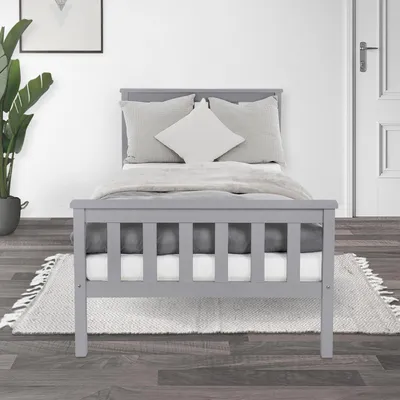 Produktbild von ML-Design Holzbett Kinderbett 90x200 cm Hellgrau, Kiefernholz, Bettgestell mit Lattenrost und Füße, Einzelbett mit Kopf- und Fußteil, Bodenbett