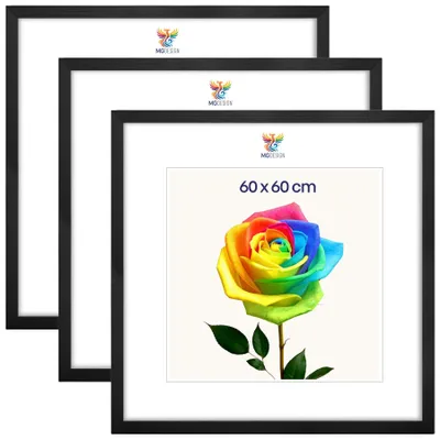 Produktbild von MG Design 3er Set Bilderrahmen Schwarz 60x60 cm - Posterrahmen Echtholz mit Acrylglas, stabile Wandaufhängung, hoch/quer