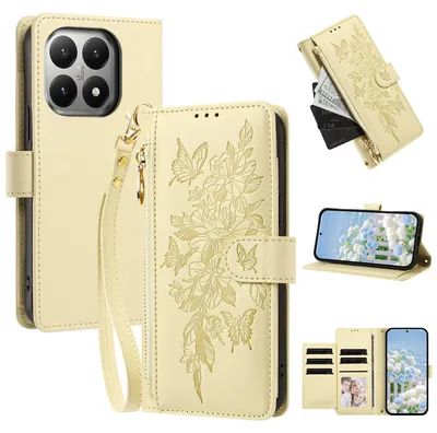 Produktbild von Handyhülle für Xiaomi 15T, Wallet Case Kunstleder mit Kartenfächern, Reißverschluss und Handschlaufe Gelb