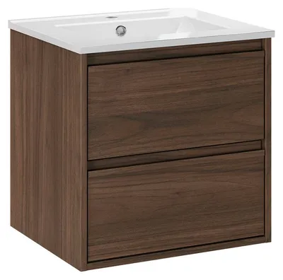 Produktbild von Waschtisch 51cm Edmé mit 2 Schubladen, Dunkles Holzoptik