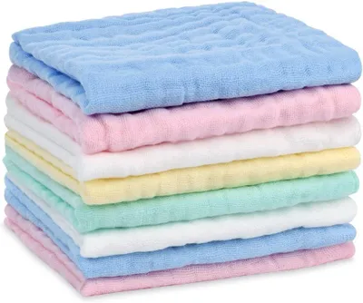 Produktbild von Set von 8 Musselin Baby Waschlappen - Baumwolle, vielseitige Handtücher für Neugeborene, saugfähig, 25 x 25 cm