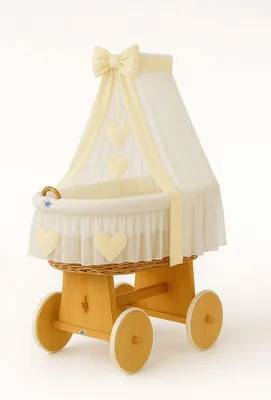 Immagine prodotto di Cestino Mosè in vimini con baldacchino Amelia - naturale + biancheria da letto color crema
