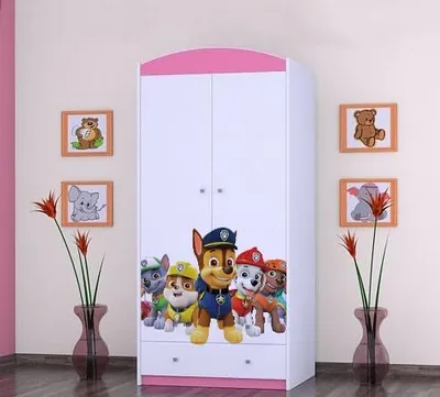 Produktbild von BDW Kinder Kleiderschrank, Kinderschrank Super Hunde Motiv Kinderzimmer, Rosa