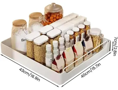 Image de Organisateur de placard de cuisine extensible – Tiroir/étagère de rangement – 40 cm, métal – Rails de coulissement avec amortisseur pour une fermeture en douceur – Tiroir coulissant silencieux pour charges lourdes – Blanc