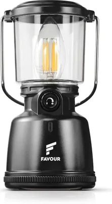 Produktbild von Favour Retro LED Laterne Filament Campinglampe IP64 wasserdicht, tragbares Campinglicht wiederaufladbar (inkl. Akku) stufenlos dimmbar inkl. Kerzenlichtmodus, Abnehmbarer Lampenschirm, schwarz