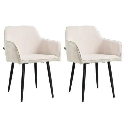 Produktbild von Lina® Tony Esszimmerstühle, 2er Set, Samt, Weiß - Küchenstuhl, Wohnzimmerstuhl, Design Stuhl mit Armlehnen - Samt Stühle Esszimmer mit schwarzen Metallbeinen