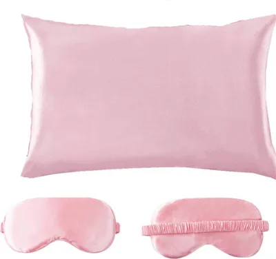 Produktbild von 1 Stück Seiden Kissenbezug 50x66cm für Haar und Haut Beide Seiten Natürliche Kissenbezug Seide mit Augenmaske, Rosa