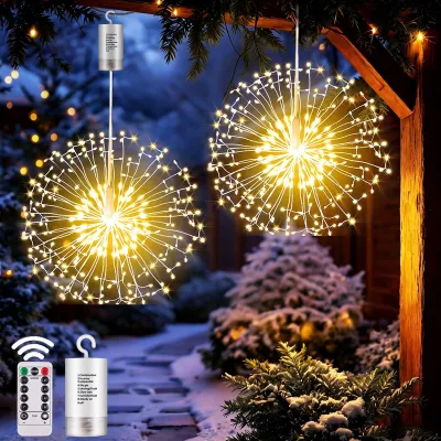 198 LED Feuerwerkslichter, 2er-Set, batteriebetrieben, warmweiß