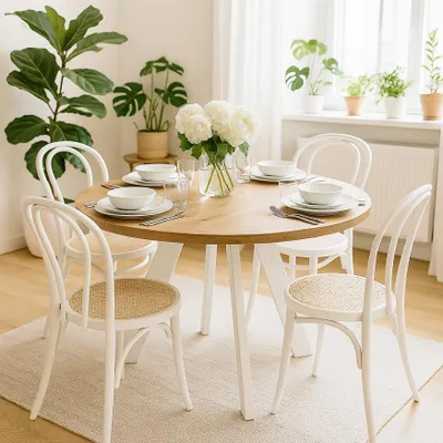 Produktbild von Runder Ausziehbarer Tisch für Esszimmer, LEX, Loft-Stil, Skandinavische, Durchmesser: 100 / 200 cm, Farbe: Eiche Wotan / Weiß