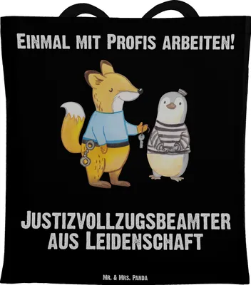 Produktbild von Mr. & Mrs. Panda Baumwollbeutel Justizvollzugsbeamter Leidenschaft - Schwarz - Geschenk, Büchertasche, Laptoptasche, Uni Tasche, Schultasche, Einkaufstasche, Lustig