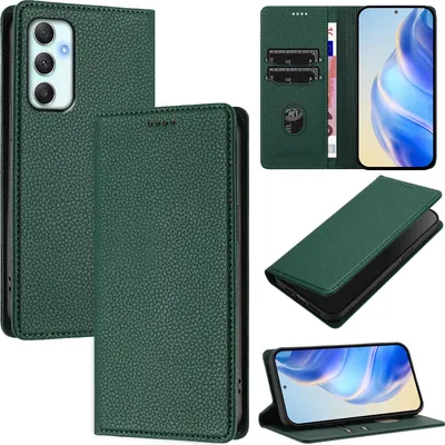 Produktbild von Litchi Leder Handyhülle für Samsung Galaxy A34 Wallet Kartenfächer Standfunktion Hülle Grün