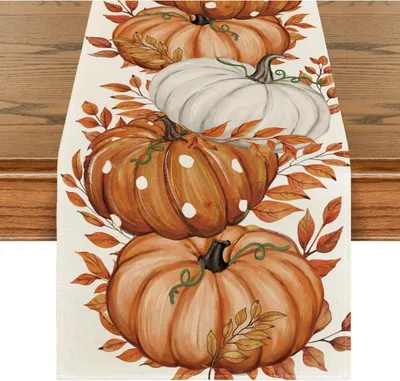 Produktbild von Tischläufer Herbst Blätter Kürbisse 40x140 cm Beige Polyester