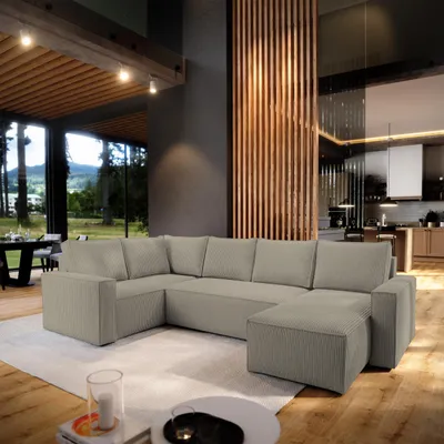 Produktbild von Masseno Ecksofa NORENA L-S mit Schlaffunktion U-Form, Sofa mit Bettkasten, Wohnzimmersofa, Couch, Soffa, Bettsofa, Couchgarnitur- Beige, POSO 02