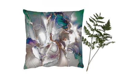 Produktbild von MuchoWow® Zierkissen Sofakissen Wohnzimmer Dekokissen 40x40 cm Gold - Blau - Marmor - Foto Kissen - Schlafzimmer Dekoration