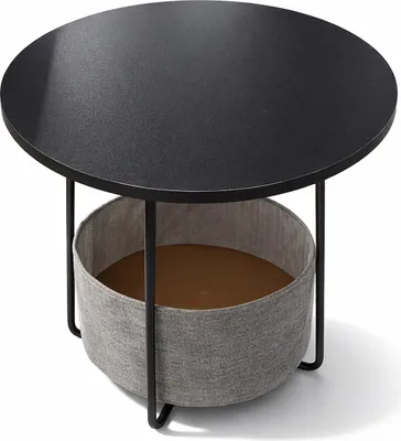 Zdjęcie produktu dla Stolik pomocniczy Relaxdays, okrągły stolik kawowy z koszem z tkaniny, HD 50 x 45 cm, stolik do salonu, MDF, metal, czarno-szary