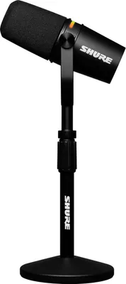 Immagine prodotto di Microfono per podcast Shure MV7+ con supporto per microfono Audio potenziato, pannello a sfioramento a LED, uscite USB-C e XLR, modalità auto-level, filtro pop digitale, effetti di riverbero, podcasting, streaming - Nero