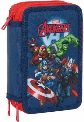 Produktbild von Dreifaches Federmäppchen The Avengers Marineblau 12,5 x 19,5 x 5,5 cm 37 Stücke