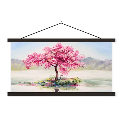 Produktbild von MuchoWow® Textilposter Gemälde - Blüte - Wasser - Ölgemälde 120x60 cm mit schwarzem Rahmen - Dekoration Schlafzimmer