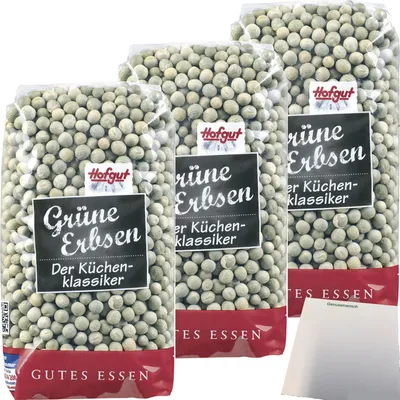 Produktbild von Hofgut Grüne Erbsen 3er Pack (3x500g Beutel) + usy Block