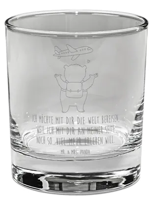 Produktbild von Mr. & Mrs. Panda Whiskey Tumbler Bär Flugzeug - Transparent - Geschenk, eiswürfelglas, für Frauen, Partner, Freundin, Whiskyglas, Glas, Freund, Whisky, Valentinstag