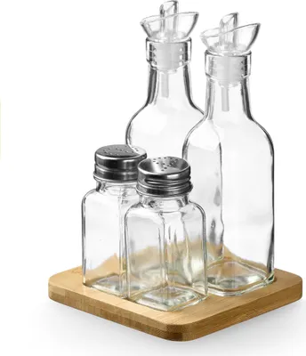 Image de Set d'épices et d'huiles avec base en bois, 4 pièces