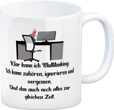 Produktbild von Multitasking Ironie Kaffeebecher mit Spruch für das Büro
