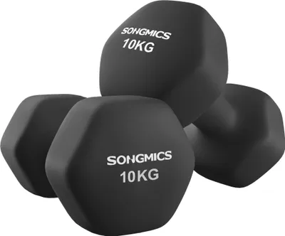 Obrázek produktu pro SONGMICS činky, sada 2 kusů, 2 x 10 kg, sada činek, šestihran, neoprenový potah, silový trénink, cvičení, fitness trénink, pro domácí použití