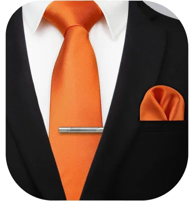 Produktbild von Herren Krawatten Einstecktuch Krawattenklammer Set Einfarbig Orange 8,5cm Bindebreite