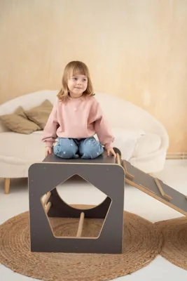 Produktbild von Montessori Kletterwürfel mit kleiner Rutsche LEITER - grau
