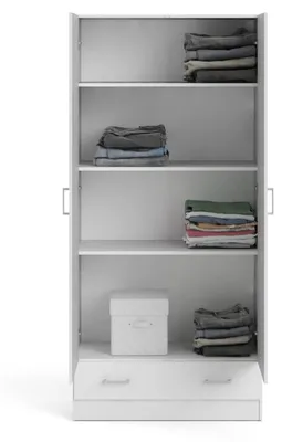 Produktbild von Kleiderschrank 2 Türen Audette, Schlafzimmermöbel, Schrank, Garderobe, 79x36 h170 cm, Weiß