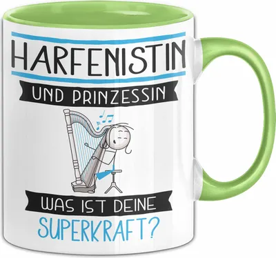 Produktbild von Harfenistin Und Prinzessin Tasse Geschenk Für Eine Harfenistin Geburtstag Was Ist Deine Superkraft (Grün)
