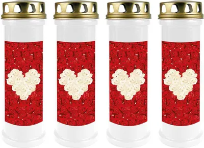 Image de Bougie funéraire - Pack de 4 - Blanc 100h ( couvercle or ) - Rose coeur