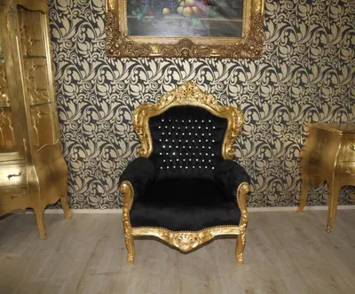 Produktbild von Casa Padrino Barock Sessel King Schwarz / Gold mit Glitzersteinen - Luxus Barock Möbel