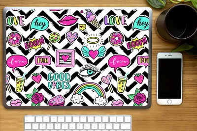 Produktbild von MuchoWow® Laptop Aufkleber Sticker Cover Muster - Vektor - Aufkleber - Jahre 80er Jahre 40x30 cm - Laptop Dekoration - Selbstklebend