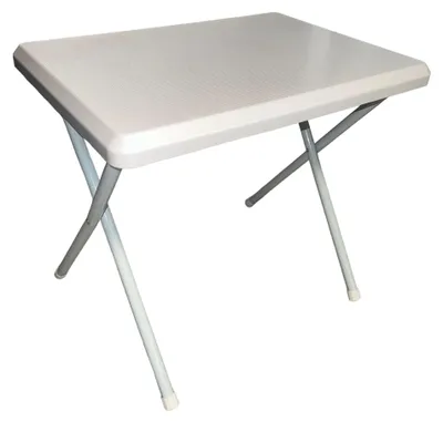 Image de Petite table pliante blanche d'extérieur et de plage, 51 x 37 x 47 cm (h), avec structure en acier