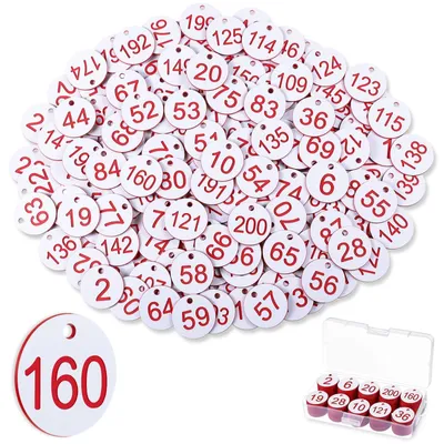 Productafbeelding van Nummerborden 1-200 Stuks - Gegraveerde Etiketten - ID-Tags met Gat - Kunststof - Wit/Rood - Voor Diverse Toepassingen