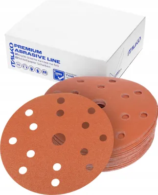 Produktbild von ITALKO Keramik Schleifscheibe P120 – 150mm 15 Löcher Klett Schleifpapier für Metall, Lack, Holz – Set mit 50 Stück