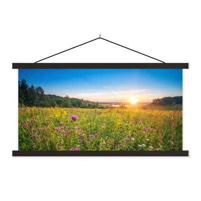 Produktbild von MuchoWow® Textilposter Sonne - Gras - Blumen 120x60 cm mit schwarzem Rahmen - Dekoration Schlafzimmer