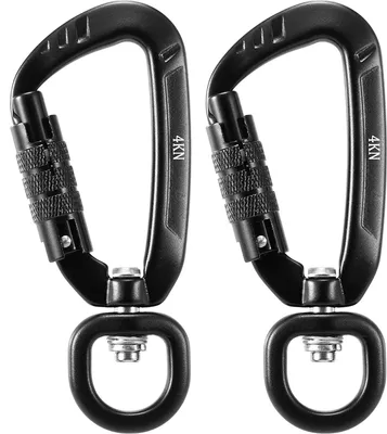 Obrázok produktu pre sada 2 výklopných karabín s C-krúžkom, čierna, otočná o 360°, automatický zámok, 4KN, ideálna na outdoorové aktivity a voľný čas