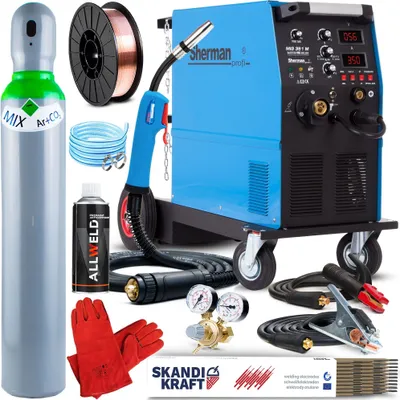 Produktbild von MIG 351M 4R - 350A Schutzgasschweißgerät 400V mit Fahrwerk und 4x4-Drahtvorschub - Induktivität - MMA - IGBT - Set Professional