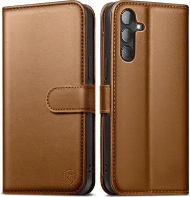 Immagine prodotto di Samsung Galaxy S24 Custodia Portafoglio Premium in pelle marrone Funzione Stand Magnetico