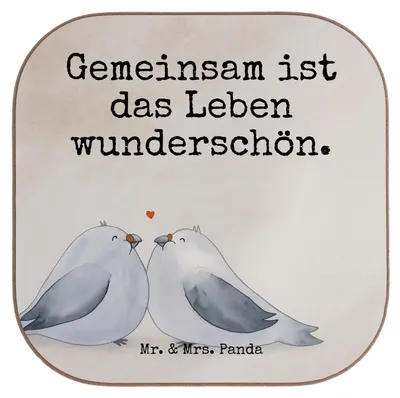 Produktbild von Mr. & Mrs. Panda Holzuntersetzer Tauben Liebe Design - Weiß - Geschenk, Freundin, Getränkeuntersetzer, Untersetzer Gläser, Glas, Hochzeitskarte, Tassenuntersetzer, für