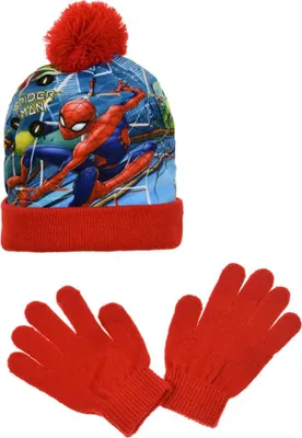 Produktbild von Spiderman Kinder Herbst Winter Set Mütze plus Handschuhe – Rot / 52