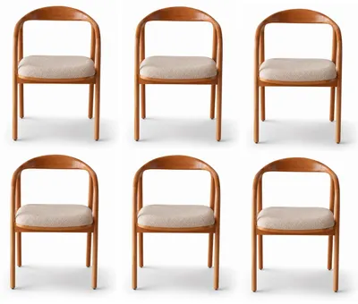 Obrázok produktu pre 6 moderných béžových ergonomických stoličiek s drevenou konštrukciou, čalúnených a stabilných